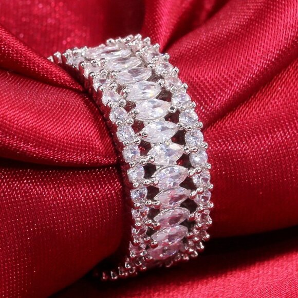 🍁 Fashion Dainty Marquis Round Gems Beautiful Eternity Rings for Women, … - Picture 2 of 11